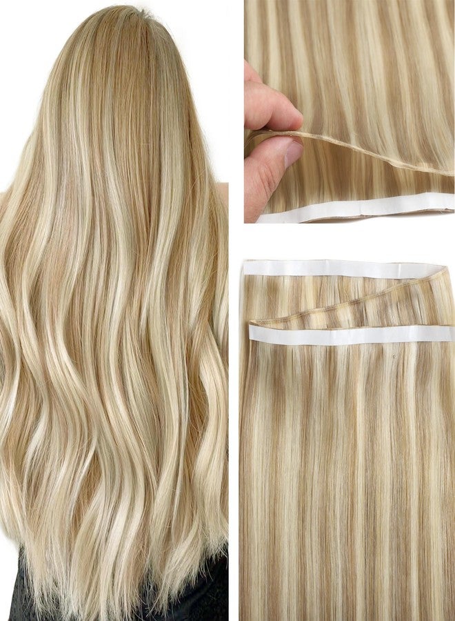 Lacer Genius Weft Tape in Hair Extensions Human Hair 18 Inch Tape in Weft Real Human Hair Tape ins Hand Tied Light Brown with Platinum Blonde Color 50g - Image 1
